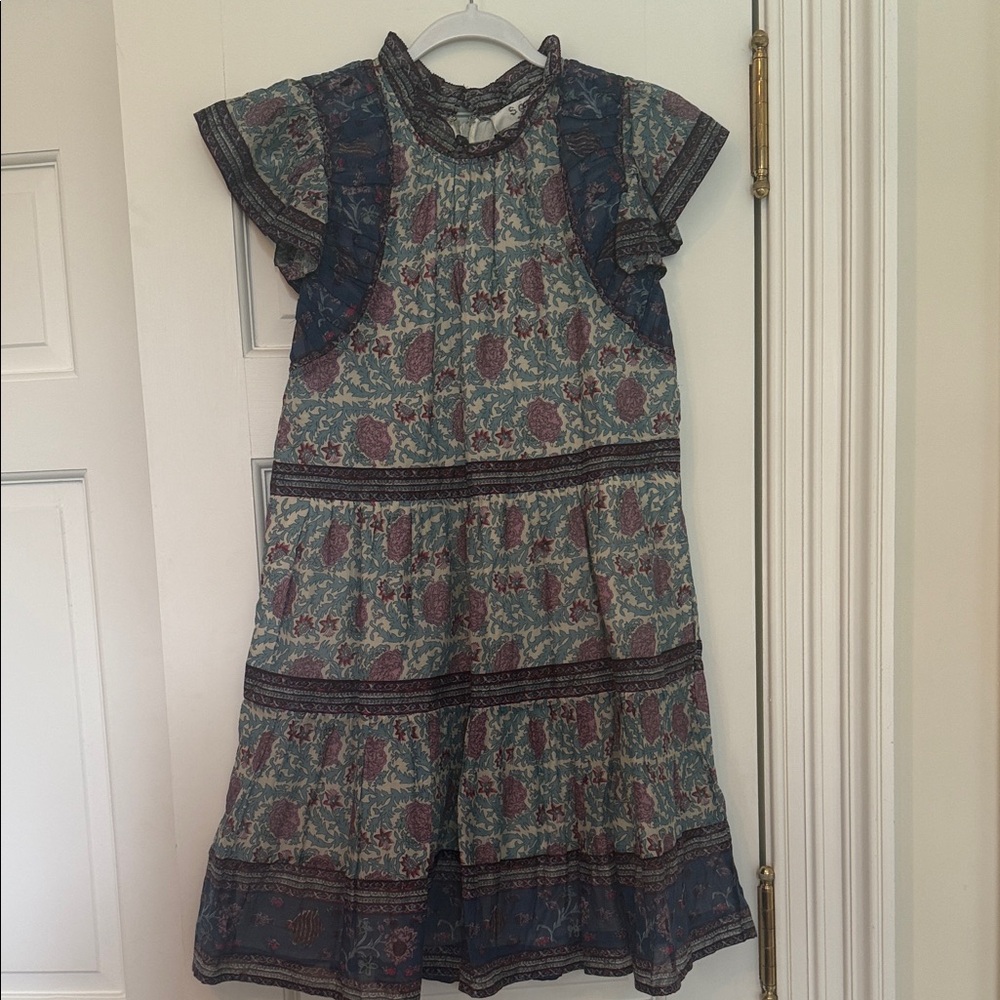 Floral Dress with Blue and Red Accents